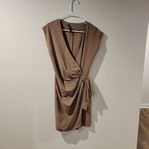 Elegant Brown Draped Dress